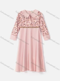 Wholesale Girls Floral Print Tie Neck Long Sleeve High Waist Ruffle Hem Maxi Dress, LIUHUA CLOTHING WHOLESALE