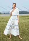 Wholesale Women's V Neck Puff Sleeve Floral Print Ruffle Hem Boho Maxi Dress AY204# - Liuhuamall