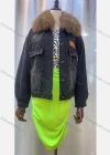 Wholesale Women's Fuzzy Faux Fur Labelled Rivets Flap Pockets Buttons Denim Jacket 2031# - Liuhuamall