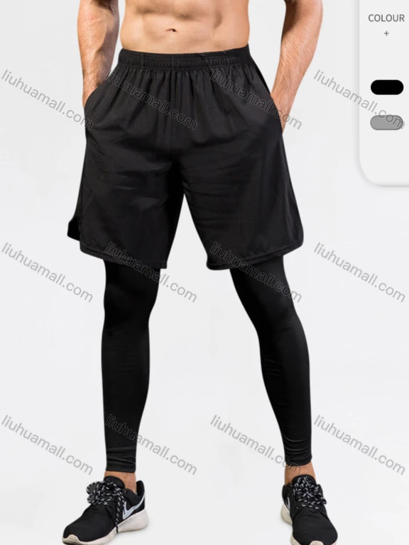 Wholesale Men's Plain 2 in 1 Running Workout Athletic Shorts Attached Legging With Pockets