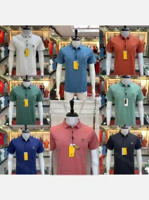 Wholesale Men's Casual Short Sleeve Embroidery Label Button Front Polo Shirts, LIUHUA CLOTHING WHOLESALE