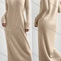Wholesale Women's Casual Plain Rib-knit Round Neck Long Sleeve Maxi Sweater Dress preview