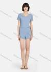 Wholesale Women's Soft Milk Silk Plain V Neck Short Sleeve Lounge Romper Pajamas A13# - Liuhuamall