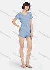 Wholesale Women's Soft Milk Silk Plain V Neck Short Sleeve Lounge Romper Pajamas A13# - Liuhuamall