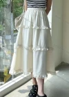 Wholesale Women's Casual Elastic Waist Layered Lace Ruffle Trim Midi Skirt AY255# - Liuhuamall