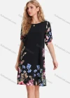 Wholesale Women's Casual Floral Print Round-Neck Half Sleeve Buckle Strap Cuff Short Dress FL8069# - Liuhuamall