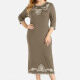 Women's Casual Crew Neck 3/4 Sleeve Embroidered Dress 5# Clothing Wholesale Market -LIUHUA