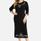 Women's Casual Crew Neck 3/4 Sleeve Embroidered Dress Black Clothing Wholesale Market -LIUHUA