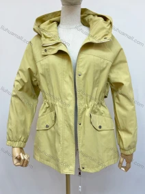 Wholesale Women's Casual Hooded Long Sleeve Drawstring Button Front Zipper Plain Windbreaker, LIUHUA CLOTHING WHOLESALE