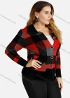 Wholesale Women's Button Front Plaid Collared Casual Knitted Coat With Patch Pocket - Liuhuamall