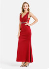 Wholesale Women's Glamorous Plain Deep V Neck Sleeveless Rhinestone Slim Fit Mermaid Maxi Evening Dress - Liuhuamall
