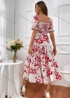 Wholesale Women's Casual Floral Print Bateau Neck Short Sleeve Shirred Ruched Midi Dress - Liuhuamall