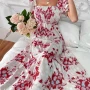 Wholesale Women's Casual Floral Print Bateau Neck Short Sleeve Shirred Ruched Midi Dress preview