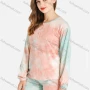 Wholesale Women's Tie Dye Long Sleeve Henley Shirt & Shorts 2 Piece Sleepwear Set preview