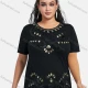 Wholesale Women's Elegant Round Neck Floral Sequin Embroidery Short Sleeve T-Shirt Black Clothing Wholesale Market Liuhua