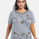 Women's Elegant Round Neck Floral Sequin Embroidery Short Sleeve T-Shirt Gray Clothing Wholesale Market -LIUHUA