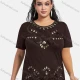Wholesale Women's Elegant Round Neck Floral Sequin Embroidery Short Sleeve T-Shirt Chocolate Clothing Wholesale Market Liuhua