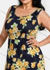 Wholesale Women's Plus Size Scoop Neck Sleeveless Floral Print Shirred Midi Dress - Liuhuamall