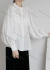 Wholesale Women's Casual Crew Neck Long Sleeve Button Down Ruched Blouse 281870# - Liuhuamall