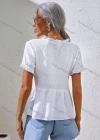 Wholesale Women's V Neck Short Sleeve Ruffle Trim Plain Casual Blouse AY141# - Liuhuamall
