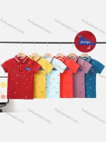 Wholesale Boy's Casual Allover Print Short Sleeve Modal Cotton Polo Shirt, LIUHUA CLOTHING WHOLESALE