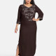 Women's African Embroidery Robe 3/4 Sleeve Split Side Curved Hem Maxi Dress Coffee Clothing Wholesale Market -LIUHUA