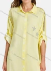 Wholesale Women's Casual Drop Shoulder Shirt Collar Button Front Long Sleeve Star Rhinestone Plain Tunic - Liuhuamall