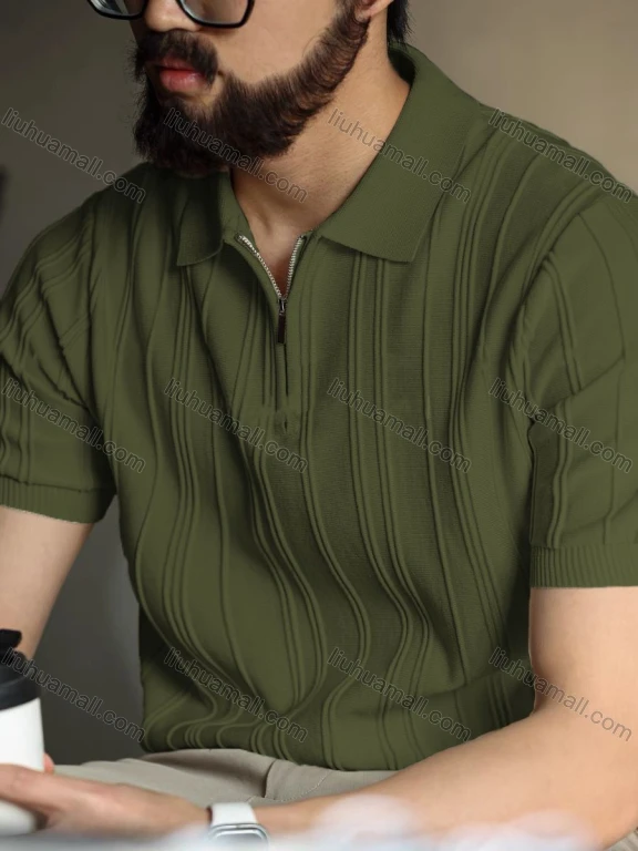 Wholesale Oscar Factory Casual Men's Half-Zip Lapel Polo Shirt for Comfortable and Breathable.