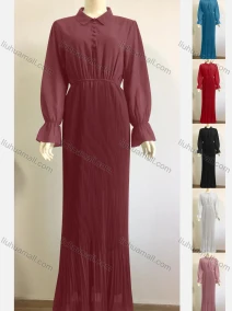 Wholesale Women's Plain Chiffon Elegant Collared Poet SleeveBell Sleeve Empire Waist Maxi Dress, LIUHUA CLOTHING WHOLESALE