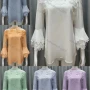 Wholesale Women's Elegant Plain Layered Trumpet Sleeve Lace Applique Blouse preview