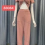 Wholesale Women's Plain Short Sleeve Collared Twist Crop Blouse & Patch Pocket Pants 2 Piece Sets 83084# preview