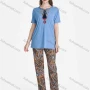 Wholesale Women's Casual Floral Embroidery Short Sleeve Tie Neck Tassel Tops & Allover Print Pants 2 Piece Set Pajama Suit preview