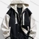 Wholesale Men's Casual Plain Contrast Long Sleeve Pocket Button Down Drawstring Unisex Hooded Baseball Jacket 6896# Black Clothing Wholesale Market Liuhua