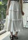 Wholesale Women's Casual Elastic Waist Layered Lace Ruffle Trim Midi Skirt AY255# - Liuhuamall