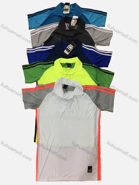 Wholesale Men's Sporty Short Sleeve Striped Button Front Polo Shirt