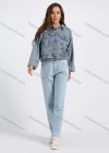 Wholesale Women's Fashion Loose Fit Distressed Button Letter Embroidery Crop Denim Jacket - Liuhuamall