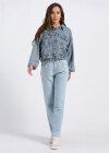 Wholesale Women's Fashion Loose Fit Distressed Button Letter Embroidery Crop Denim Jacket - Liuhuamall