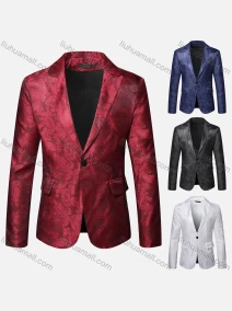 Wholesale Men's Formal Paisley Print Lapel Patch Pocket One Button Evening Suit Jacket, LIUHUA CLOTHING WHOLESALE