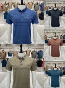 Wholesale Men's Casual Striped Letter Print Short Sleeve Polo Shirt, LIUHUA CLOTHING WHOLESALE