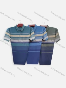Wholesale Men's Casual Striped Colorblock Collared Patch Pocket Short Sleeve Polo Shirt, LIUHUA CLOTHING WHOLESALE