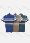 Wholesale Men's Casual Striped Colorblock Collared Patch Pocket Short Sleeve Polo Shirt A86# - Liuhuamall