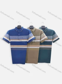 Wholesale Men's Casual Striped Colorblock Collared Patch Pocket Short Sleeve Polo Shirt A86#, LIUHUA CLOTHING WHOLESALE
