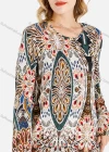 Wholesale Women's Folkloric Print Round Neck Long Sleeve Short Dress - Liuhuamall