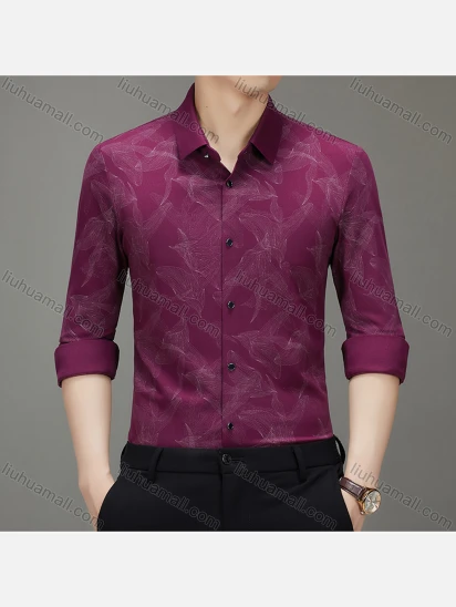 Wholesale Men's Fashion Collared Button Down Floral Print Long Sleeve Shirt 7199#