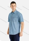 Wholesale Men's Casual Plain Short Sleeve Pocket Button Front Denim Shirt - Liuhuamall