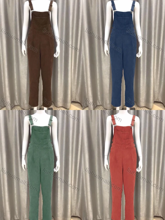 Wholesale Women's Casual Corduroy Adjustable Strap Straight Leg Pockets Overalls Jumpsuit