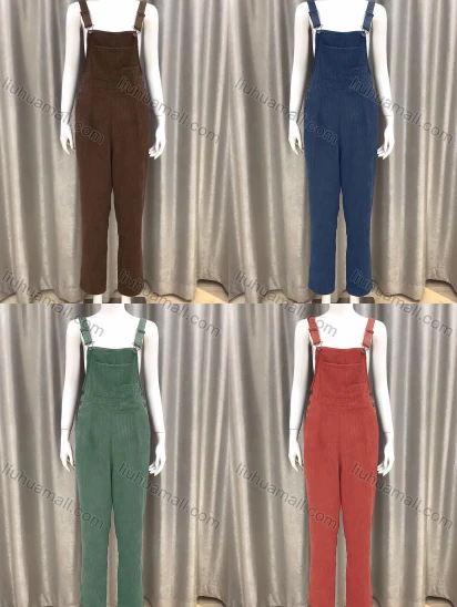 Wholesale Women's Casual Corduroy Adjustable Strap Straight Leg Pockets Overalls Jumpsuit
