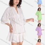 Wholesale Women's Casual Plain Tie Neck Batwing Sleeve Cut Out Ruffle Hem Short Dress V2808-1# preview