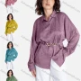 Wholesale Women's Casual Floral Printl Long Sleeve Button Down Shirt With Belt V2842# preview