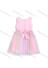 Wholesale Girls Sleeveless Bow Front Appliques Rainbow Lace Hem Flower Girl Dress - Liuhuamall
